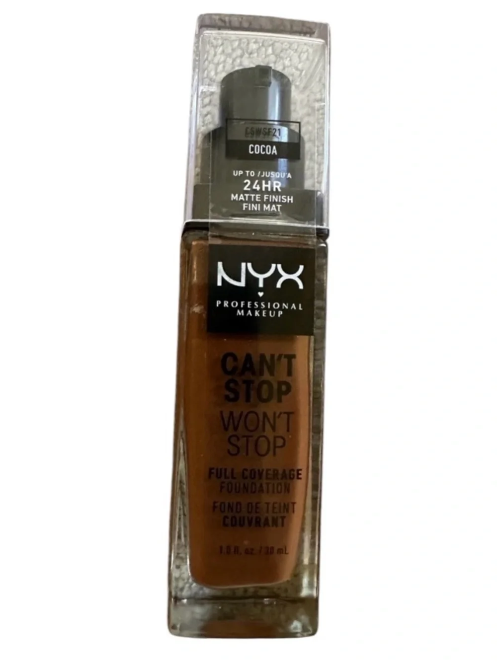 NYX Can't Stop Won't Stop Foundation 24HR Full Coverage Cocoa NWT